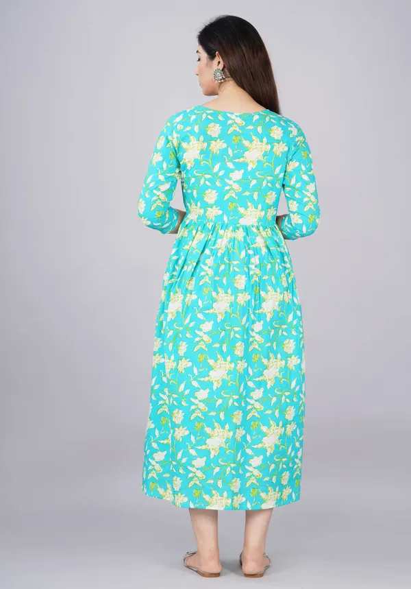 Light_Blue_Pure_Cotton_Floral_Print_Casual_Regular_Fit_Round_Neck_Anarkali_Gown_For_Women