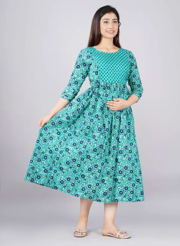 Light_Green_Pure_Cotton_Floral_Print_Casual_Regular_Fit_Round_Neck_Anarkali_Gown_For_Women