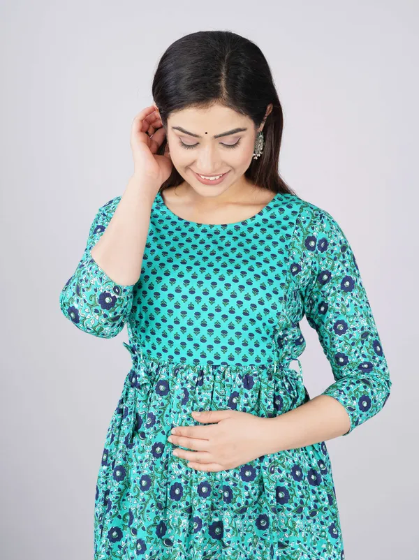 Light_Green_Pure_Cotton_Floral_Print_Casual_Regular_Fit_Round_Neck_Anarkali_Gown_For_Women