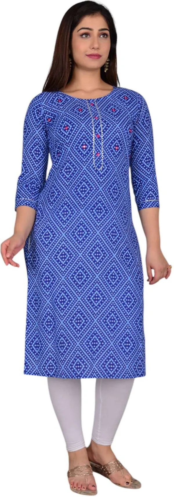 Blue_Pure_Cotton_Floral_Print_Casual_Regular_Fit_Round_Neck_Ethnic_Straight_Kurta_For_Women