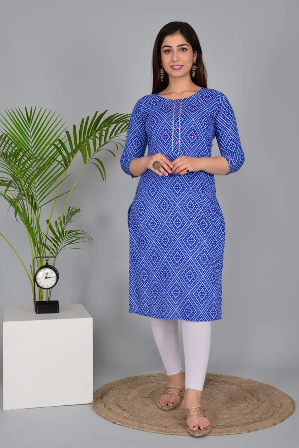 Blue_Pure_Cotton_Floral_Print_Casual_Regular_Fit_Round_Neck_Ethnic_Straight_Kurta_For_Women
