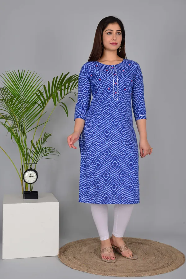 Blue_Pure_Cotton_Floral_Print_Casual_Regular_Fit_Round_Neck_Ethnic_Straight_Kurta_For_Women