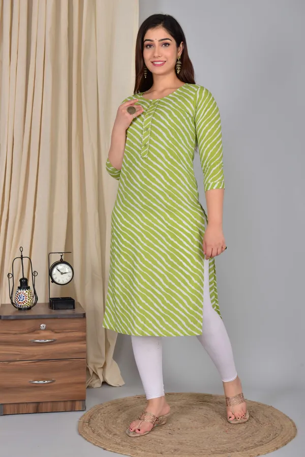 Green_Pure_Cotton_Floral_Print_Casual_Regular_Fit_Round_Neck_Ethnic_Straight_Kurta_For_Women