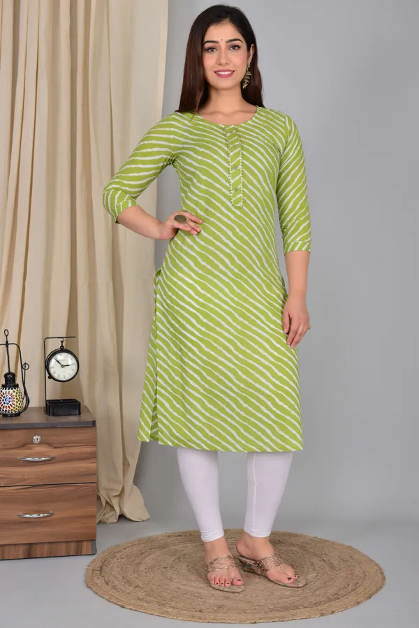 Green_Pure_Cotton_Floral_Print_Casual_Regular_Fit_Round_Neck_Ethnic_Straight_Kurta_For_Women