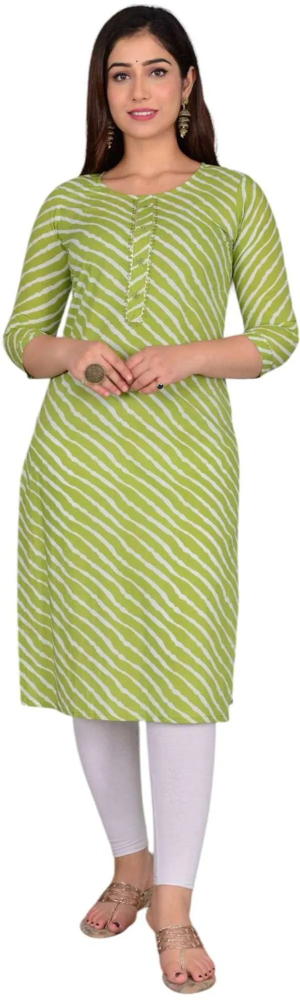 Green_Pure_Cotton_Floral_Print_Casual_Regular_Fit_Round_Neck_Ethnic_Straight_Kurta_For_Women