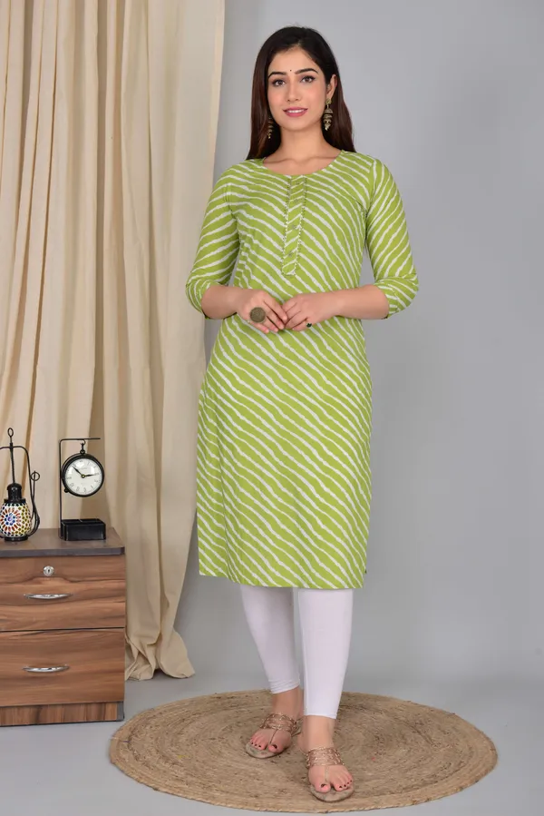 Green_Pure_Cotton_Floral_Print_Casual_Regular_Fit_Round_Neck_Ethnic_Straight_Kurta_For_Women
