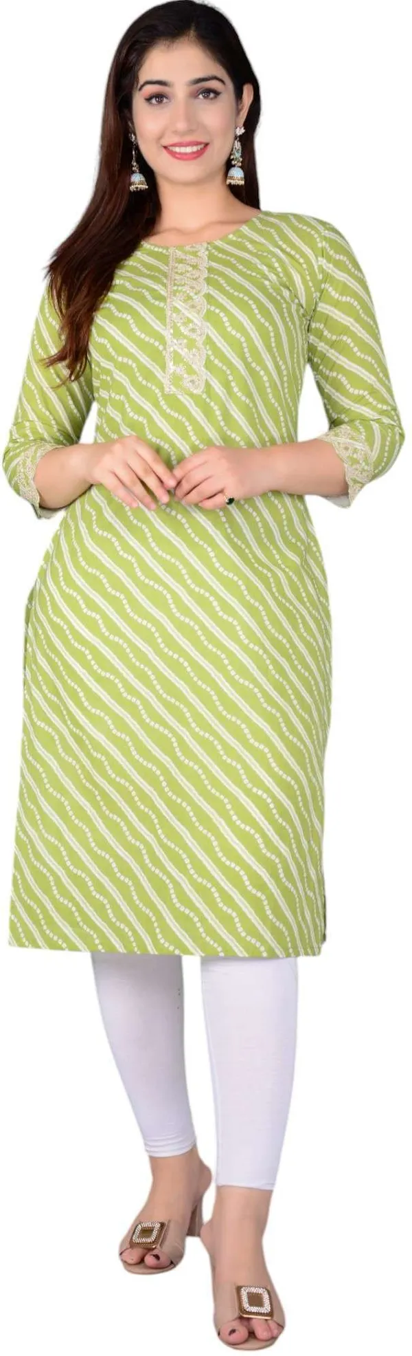 Light_Green_Pure_Cotton_Floral_Print_Casual_Regular_Fit_Round_Neck_Ethnic_Straight_Kurta_For_Women
