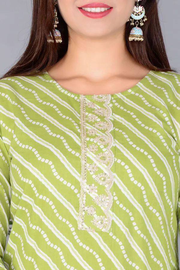 Light_Green_Pure_Cotton_Floral_Print_Casual_Regular_Fit_Round_Neck_Ethnic_Straight_Kurta_For_Women
