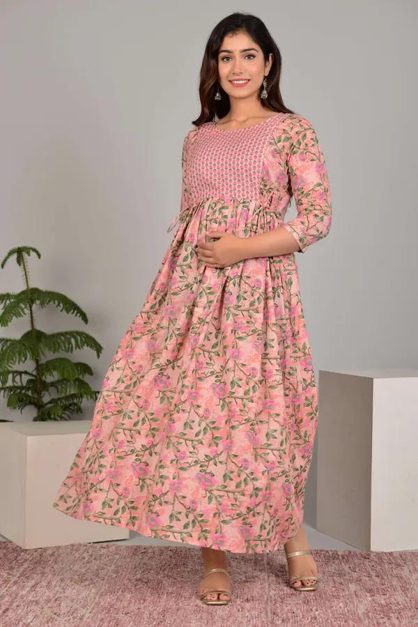 Pink_Pure_Cotton_Floral_Print_Casual_Regular_Fit_Round_Neck_Stitched_Anarkali_Gown_For_Women