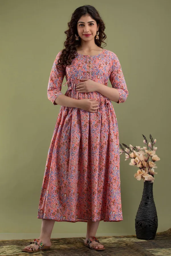 Pink_Pure_Cotton_Floral_Print_Casual_Regular_Fit_Round_Neck_Stitched_Anarkali_Gown_For_Women