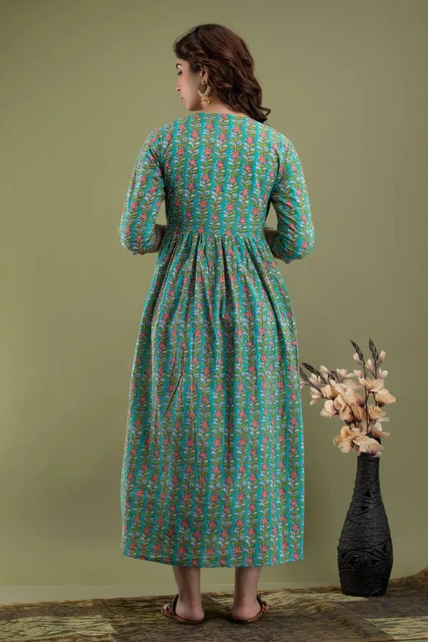 Light_Green_Pure_Cotton_Floral_Print_Casual_Regular_Fit_Round_Neck_Stitched_Anarkali_Gown_For_Women