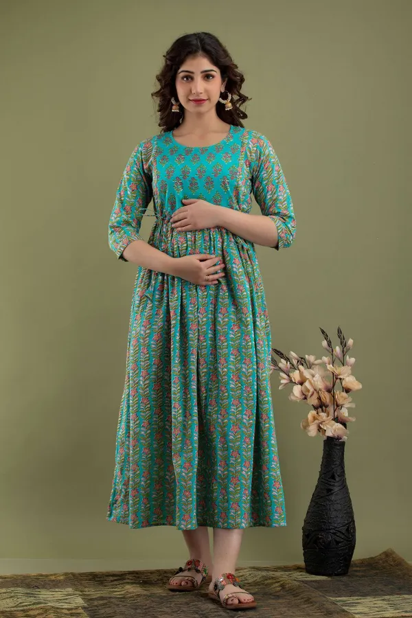 Light_Green_Pure_Cotton_Floral_Print_Casual_Regular_Fit_Round_Neck_Stitched_Anarkali_Gown_For_Women