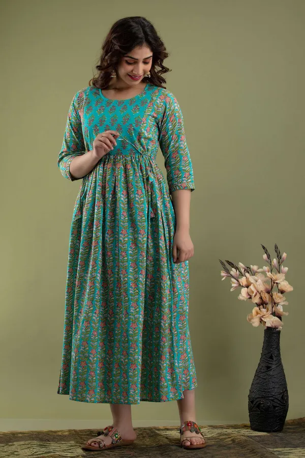 Light_Green_Pure_Cotton_Floral_Print_Casual_Regular_Fit_Round_Neck_Stitched_Anarkali_Gown_For_Women
