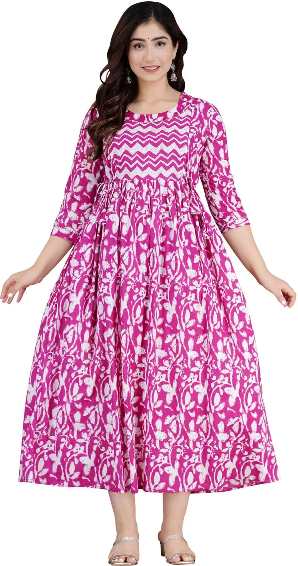 Maroon_Cotton_Blend_Floral_Print_Casual_Regular_Fit_Round_Neck_Anarkali_Gown_For_Women