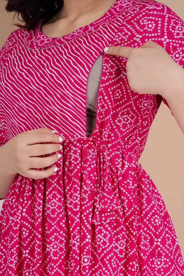 Pink_Cotton_Blend_Floral_Print_Casual_Regular_Fit_Round_Neck_Maternity_Anarkali_Gown_For_Women