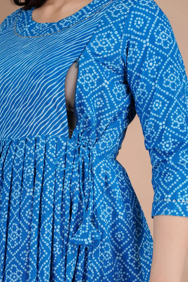 Blue_Cotton_Blend_Printed_Casual_Regular_Fit_Round_Neck_Maternity_A-Line_Kurta_For_Women