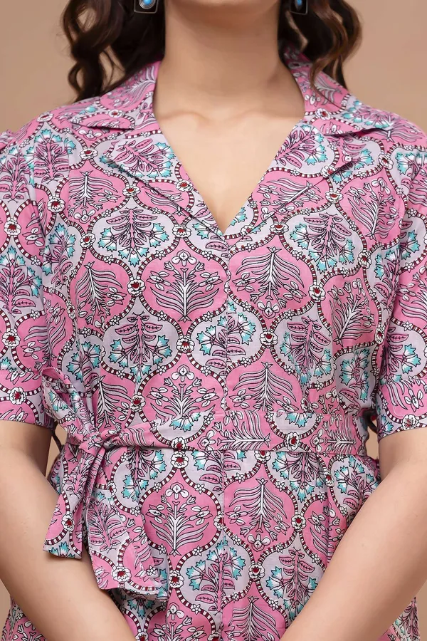 Pink_Pure_Cotton_Printed_Casual_Regular_Fit_Half_Sleeve_V-Neck_Co-Ord_Set_For_Women