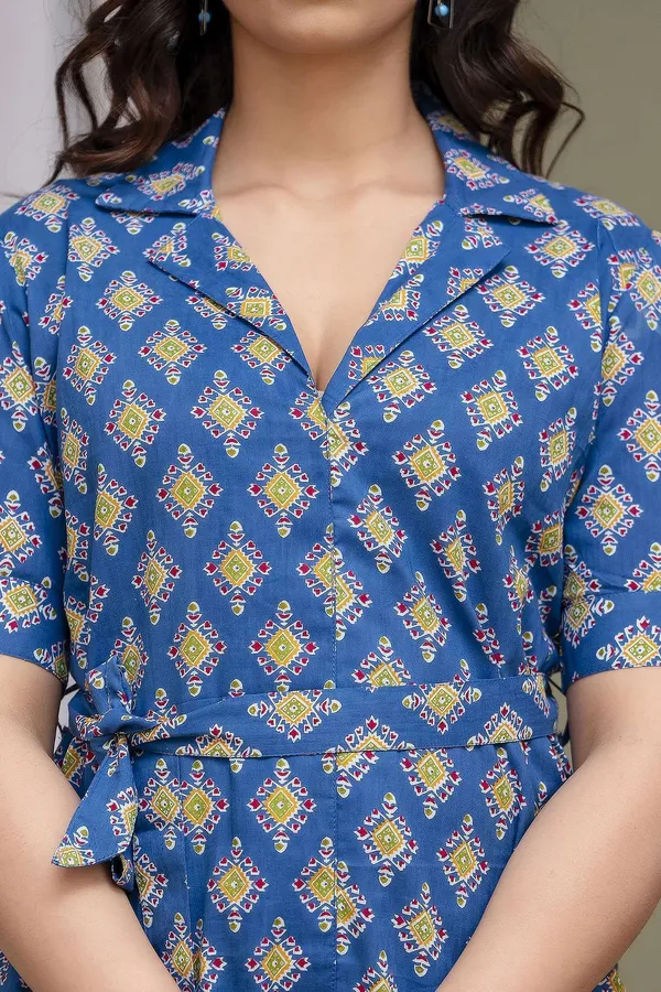 Blue_Pure_Cotton_Printed_Casual_Regular_Fit_Half_Sleeve_V-Neck_Co-Ord_Set_For_Women