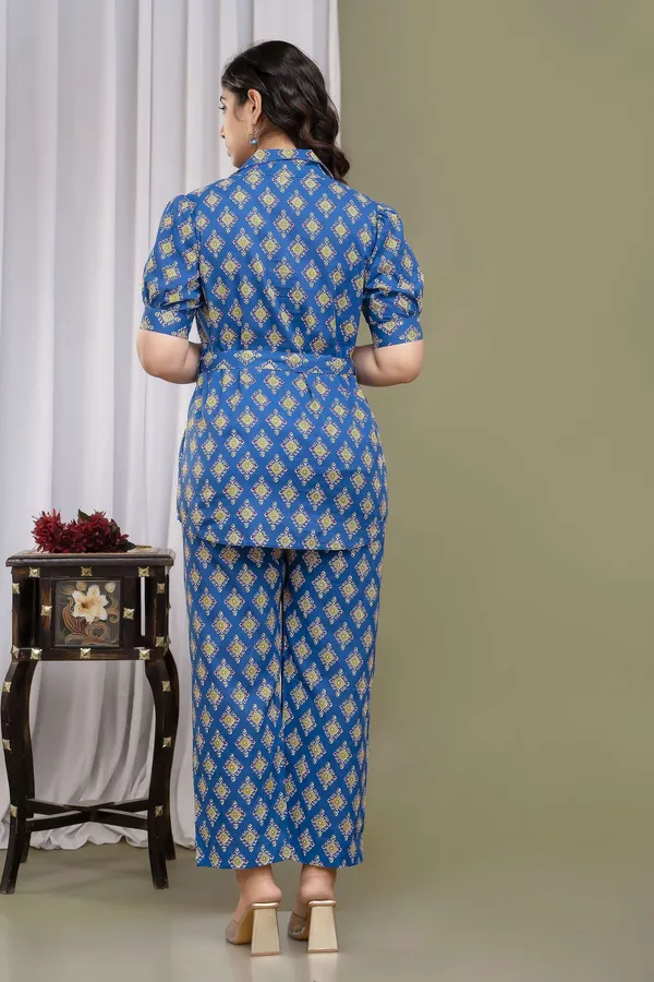 Blue_Pure_Cotton_Printed_Casual_Regular_Fit_Half_Sleeve_V-Neck_Co-Ord_Set_For_Women