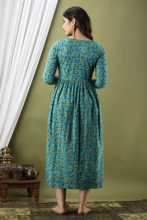 Dark_Blue_Pure_Cotton_Floral_Print_Casual_Regular_Fit_Round_Neck_Anarkali_Gown_For_Women