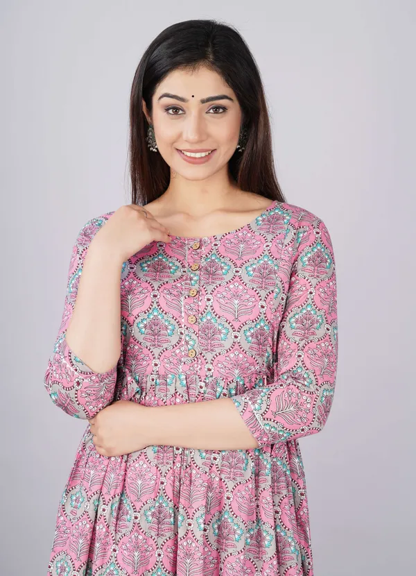 Pink_Pure_Cotton_Floral_Print_Casual_Regular_Fit_Round_Neck_Ethnic_Anarkali_Gown_For_Women