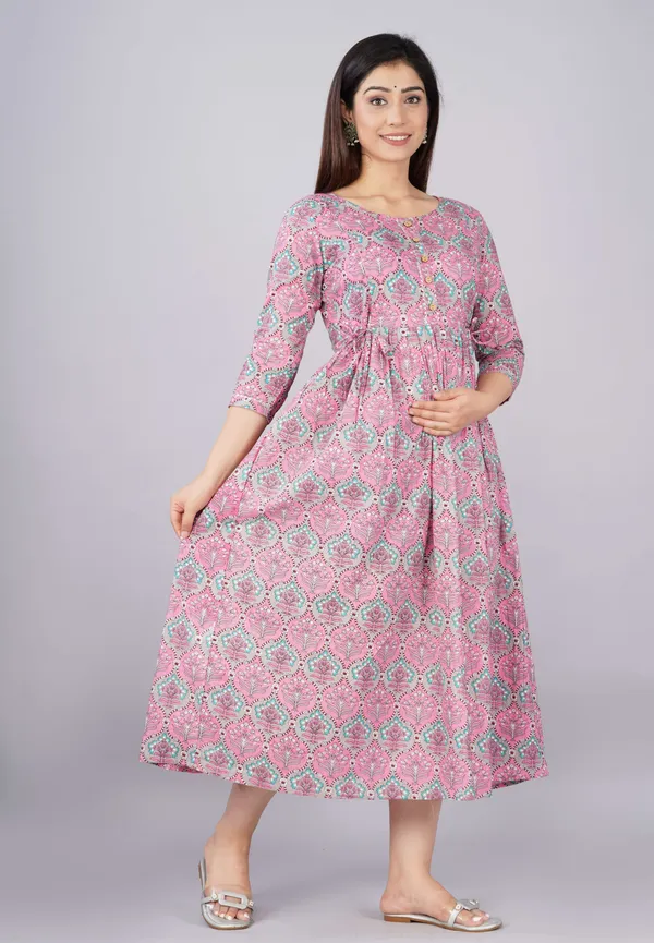 Pink_Pure_Cotton_Floral_Print_Casual_Regular_Fit_Round_Neck_Ethnic_Anarkali_Gown_For_Women