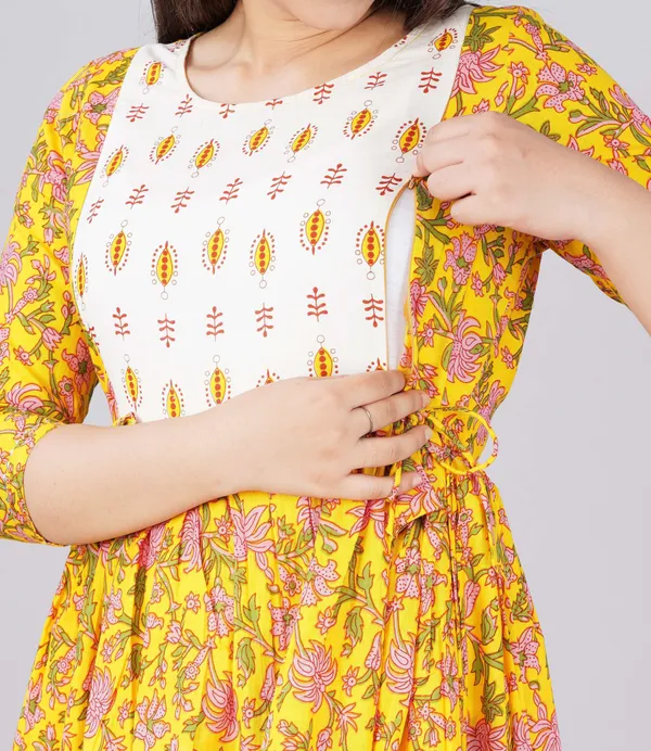 Brown_Pure_Cotton_Floral_Print_Casual_Regular_Fit_Round_Neck_Ethnic_Anarkali_Gown_For_Women