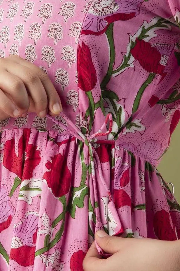 Pink_Pure_Cotton_Floral_Print_Casual_Regular_Fit_Round_Neck_Anarkali_Gown_For_Women