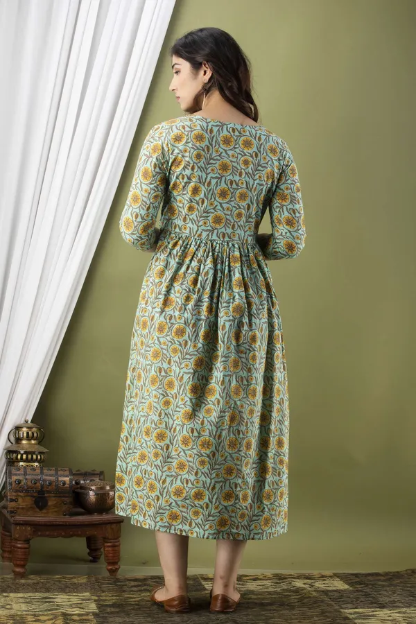 Light_Green_Pure_Cotton_Floral_Print_Casual_Regular_Fit_Round_Neck_Anarkali_Gown_For_Women