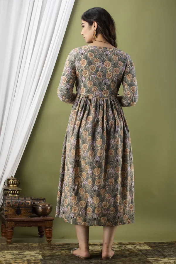 Grey_Pure_Cotton_Floral_Print_Casual_Regular_Fit_Round_Neck_Anarkali_Gown_For_Women