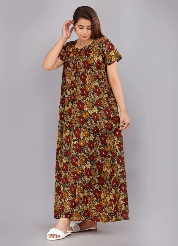 Brown_Pure_Cotton_Printed_Regular_Fit_Nighty_For_Women