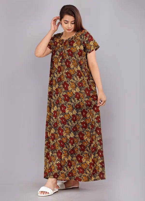 Brown_Pure_Cotton_Printed_Regular_Fit_Nighty_For_Women
