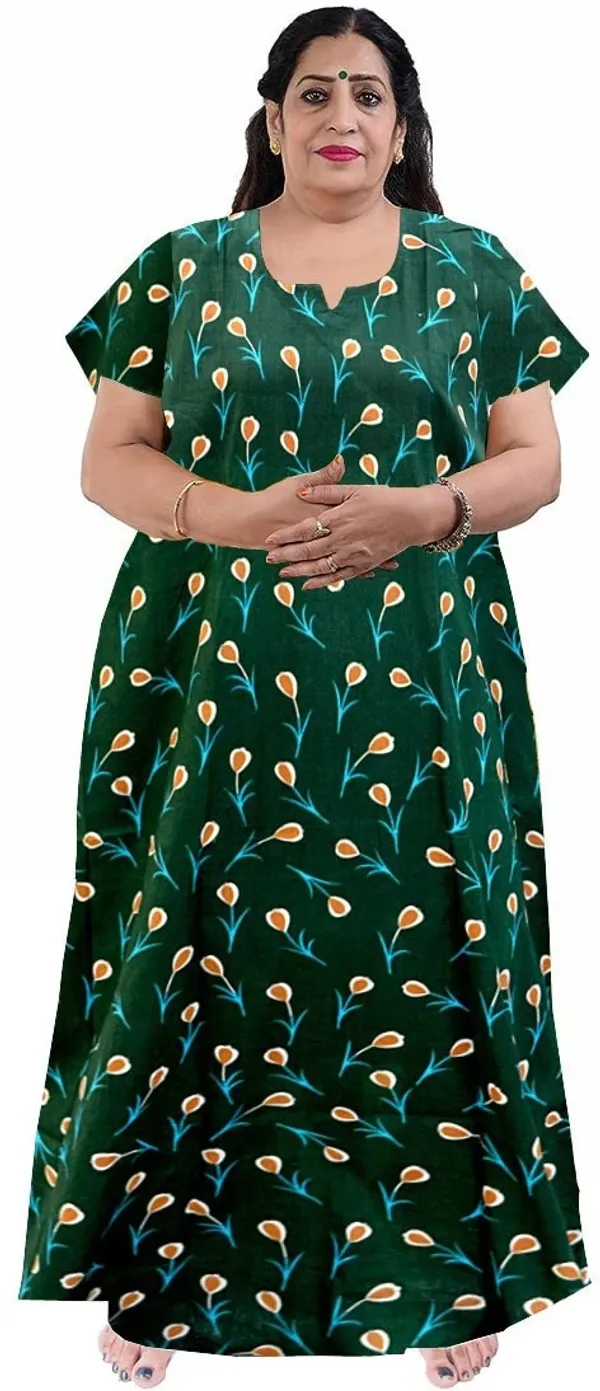 Dark_Green_Cotton_Printed_Regular_Fit_Nighty_For_Women