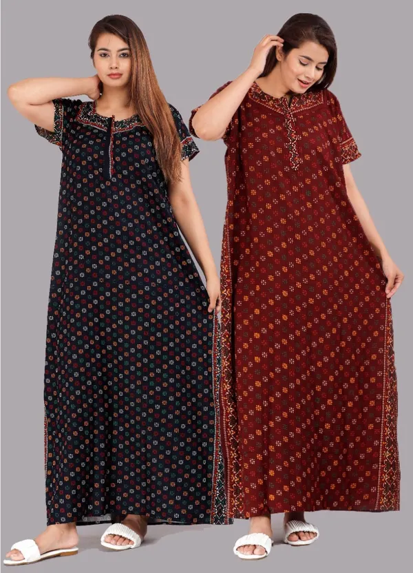 Multicolor_Pure_Cotton_Printed_Regular_Fit_Nighty_Set_For_Women_(Pack_Of_2)