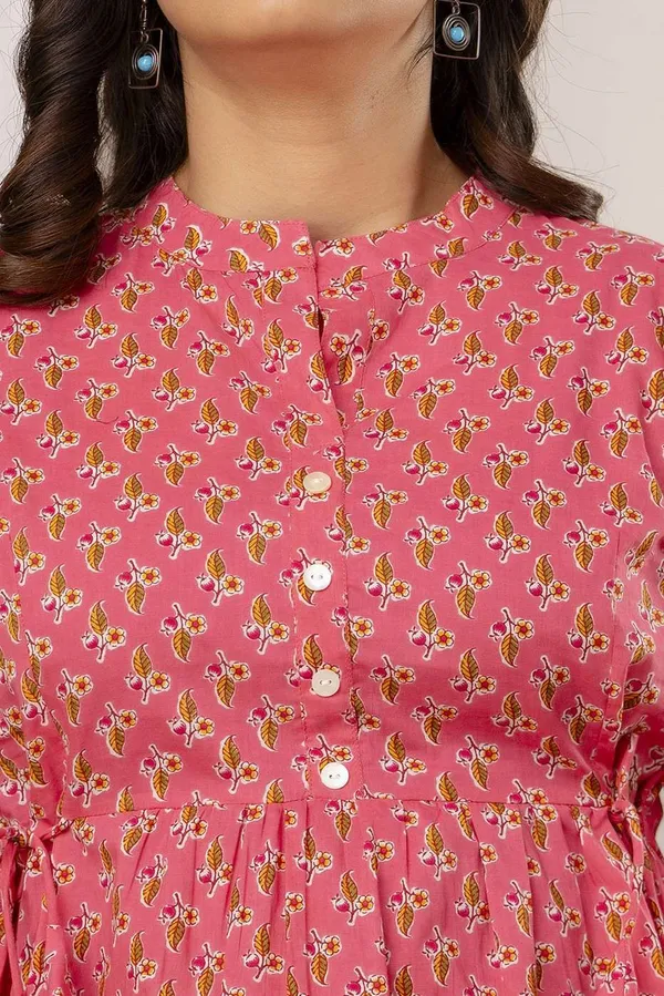 Pink_Pure_Cotton_Printed_Mandarin_Collar_Regular_Fit_Top_For_Women
