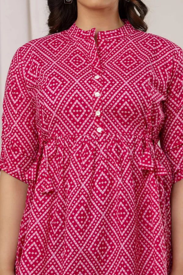 Pink_Pure_Cotton_Printed_Mandarin_Collar_Regular_Fit_Top_For_Women