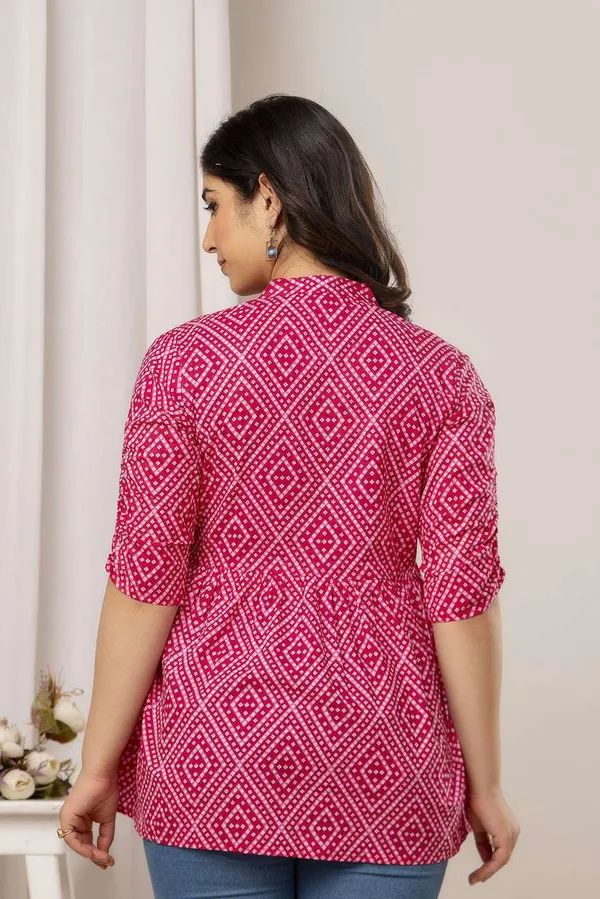 Pink_Pure_Cotton_Printed_Mandarin_Collar_Regular_Fit_Top_For_Women