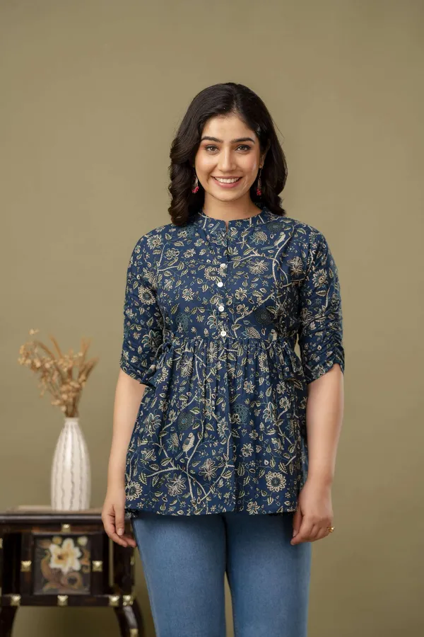 Light_Blue_Pure_Cotton_Printed_Mandarin_Collar_Regular_Fit_Top_For_Women