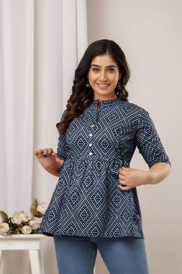 Light_Blue_Pure_Cotton_Printed_Mandarin_Collar_Regular_Fit_Top_For_Women