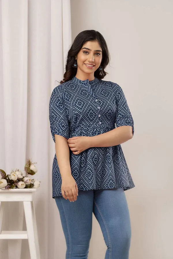 Light_Blue_Pure_Cotton_Printed_Mandarin_Collar_Regular_Fit_Top_For_Women