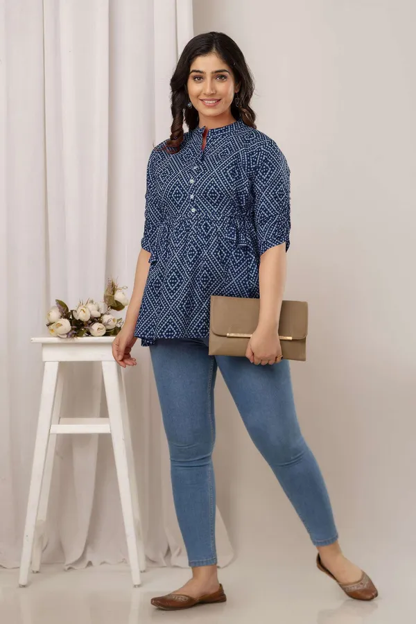 Light_Blue_Pure_Cotton_Printed_Mandarin_Collar_Regular_Fit_Top_For_Women