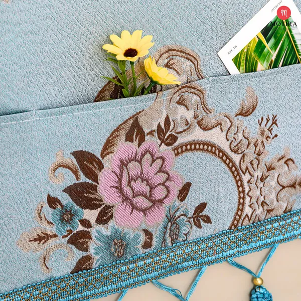 Motira_Decorative_Floral_Print_Fridge_Top_Cover|Single_Door|Refrigerator_Cover|Beautiful_Tassels|Embroidery_Designs|Washable_Material|_6_Utility_Pockets|Size_54_*_120_CM._(Flower_P_Green)