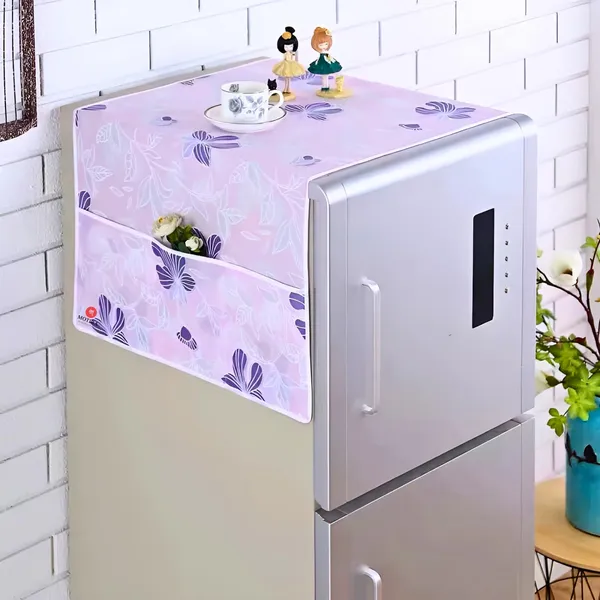 Light_Pink_Multi_Floral_Print_Fridge_Cover_With_Side_Pockets_|_Fridge_Top_Cover_|_Refrigerator_Cover_|_Single_Door_|_Washable_Material_|_4_Utility_Pockets_(67_X_170_Cm)