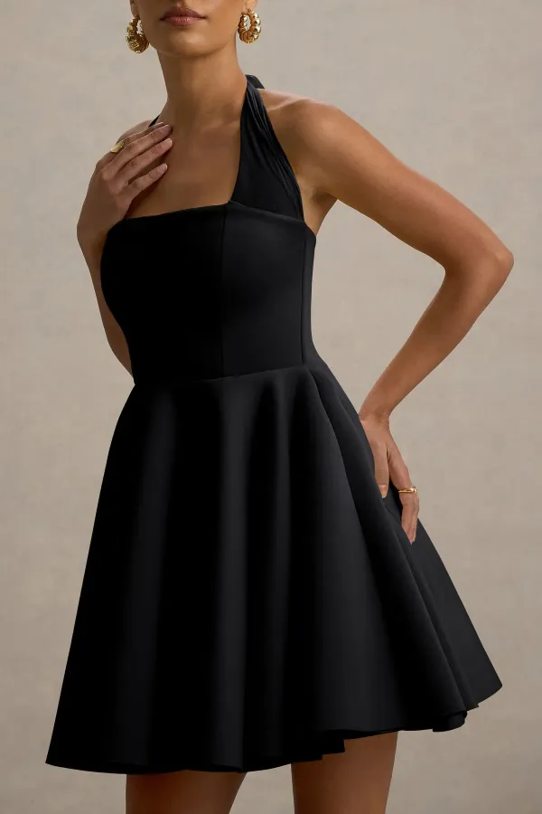 Black_Halter_Neck_Skater_Mini_Dress