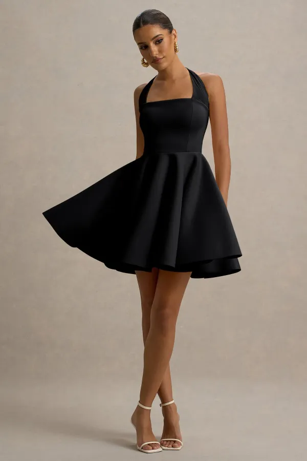 Black_Halter_Neck_Skater_Mini_Dress