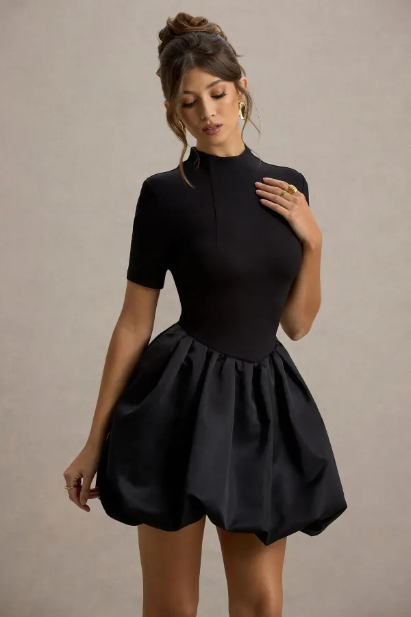 Black_Short-Sleeve_Mini_Dress_With_Satin_Puffball_Skirt