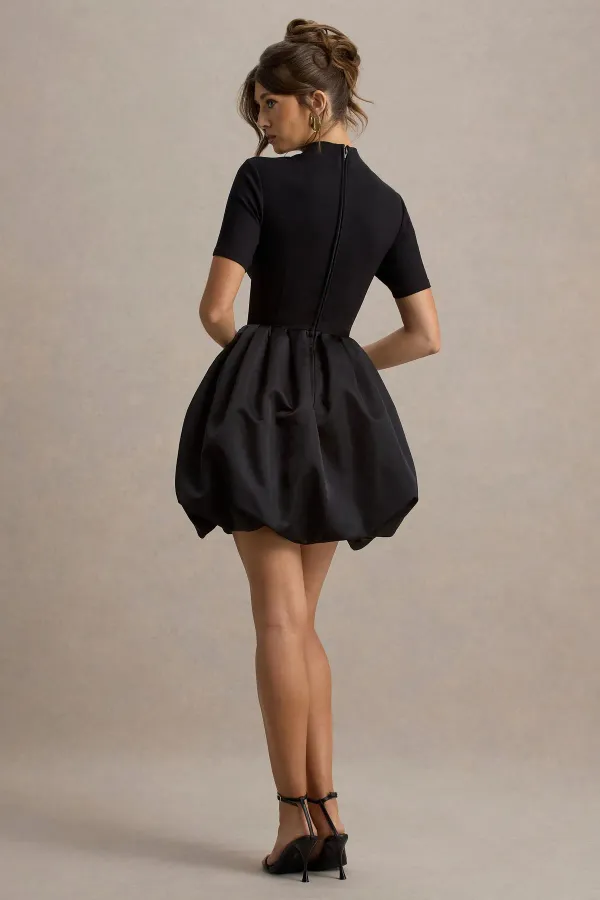 Black_Short-Sleeve_Mini_Dress_With_Satin_Puffball_Skirt