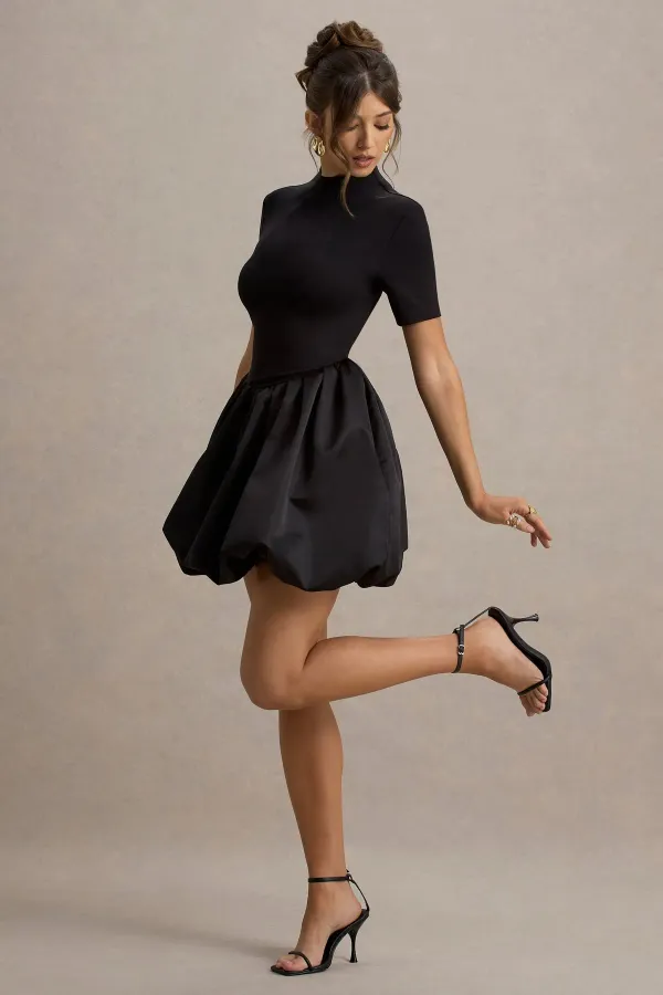 Black_Short-Sleeve_Mini_Dress_With_Satin_Puffball_Skirt