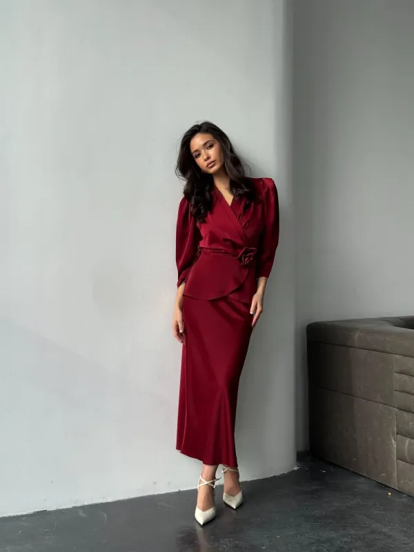 Red_Exquisite_Silk_Suit_Blouse_&_Midi_Skirt_Set