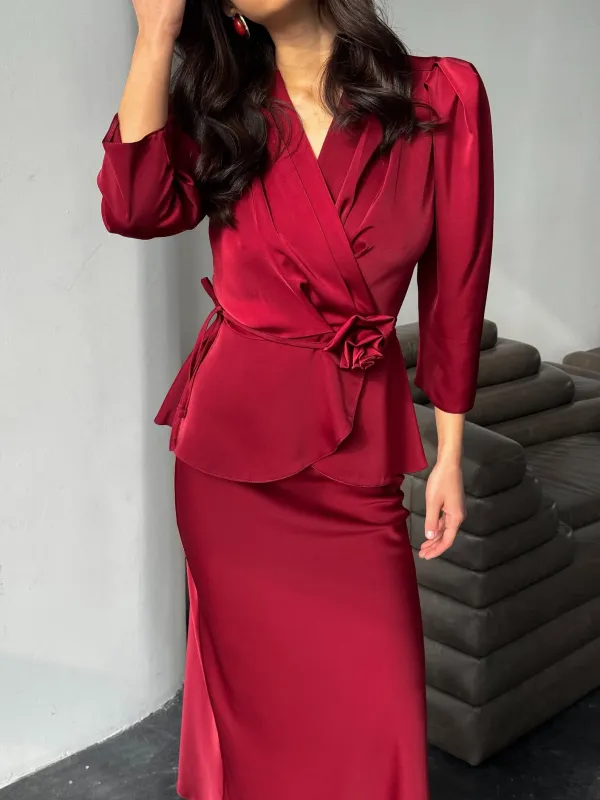 Red_Exquisite_Silk_Suit_Blouse_&_Midi_Skirt_Set